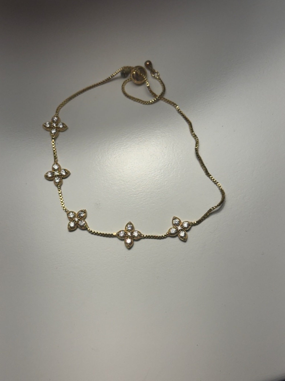 Gold Crystal Clover Station Bracelet - Elegant Women's Jewelry